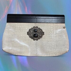 Made in Italy for Mya Elegant Cream Clutch with Black Accents